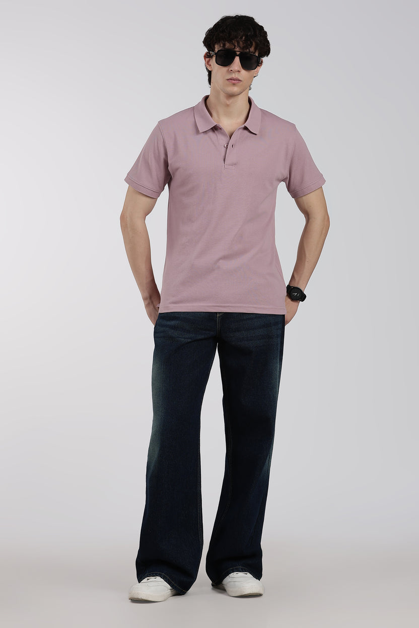 Mauve Solid Regular Fit Polo T-Shirt For Men - Image 6