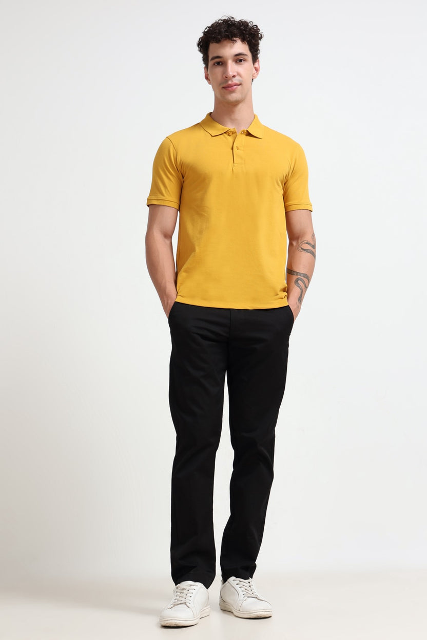 Yellow Solid Regular Fit Polo T-Shirt For Men - Image 6