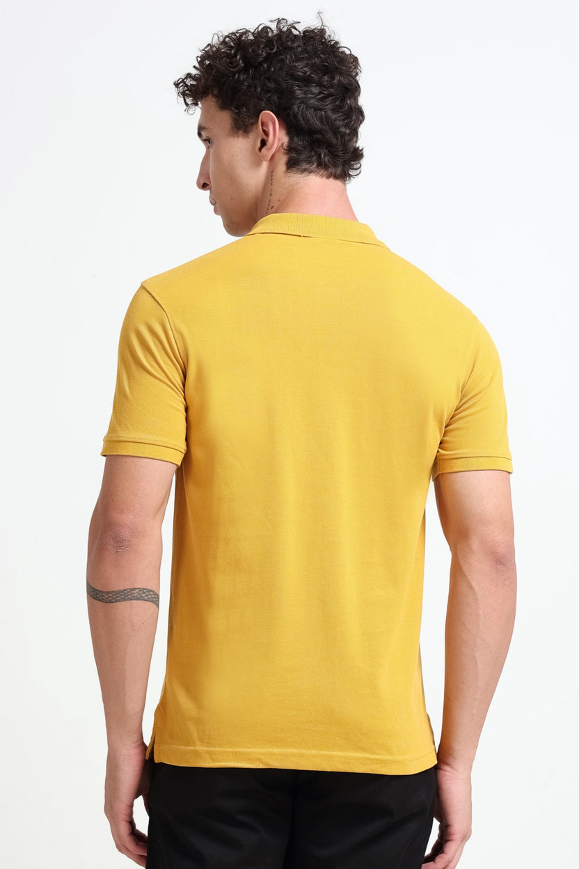 Yellow Solid Regular Fit Polo T-Shirt For Men - Image 5