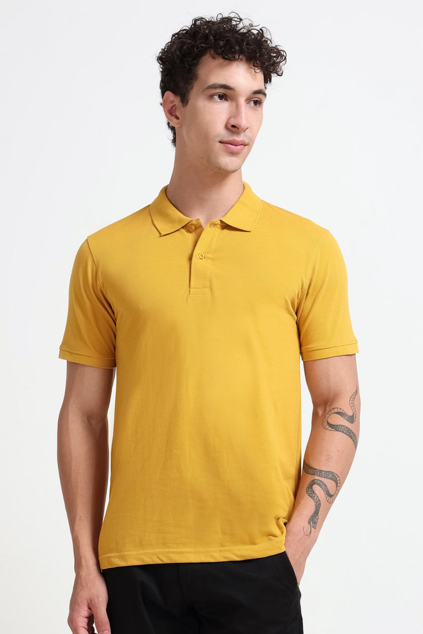 Yellow Solid Regular Fit Polo T-Shirt For Men - Image 4
