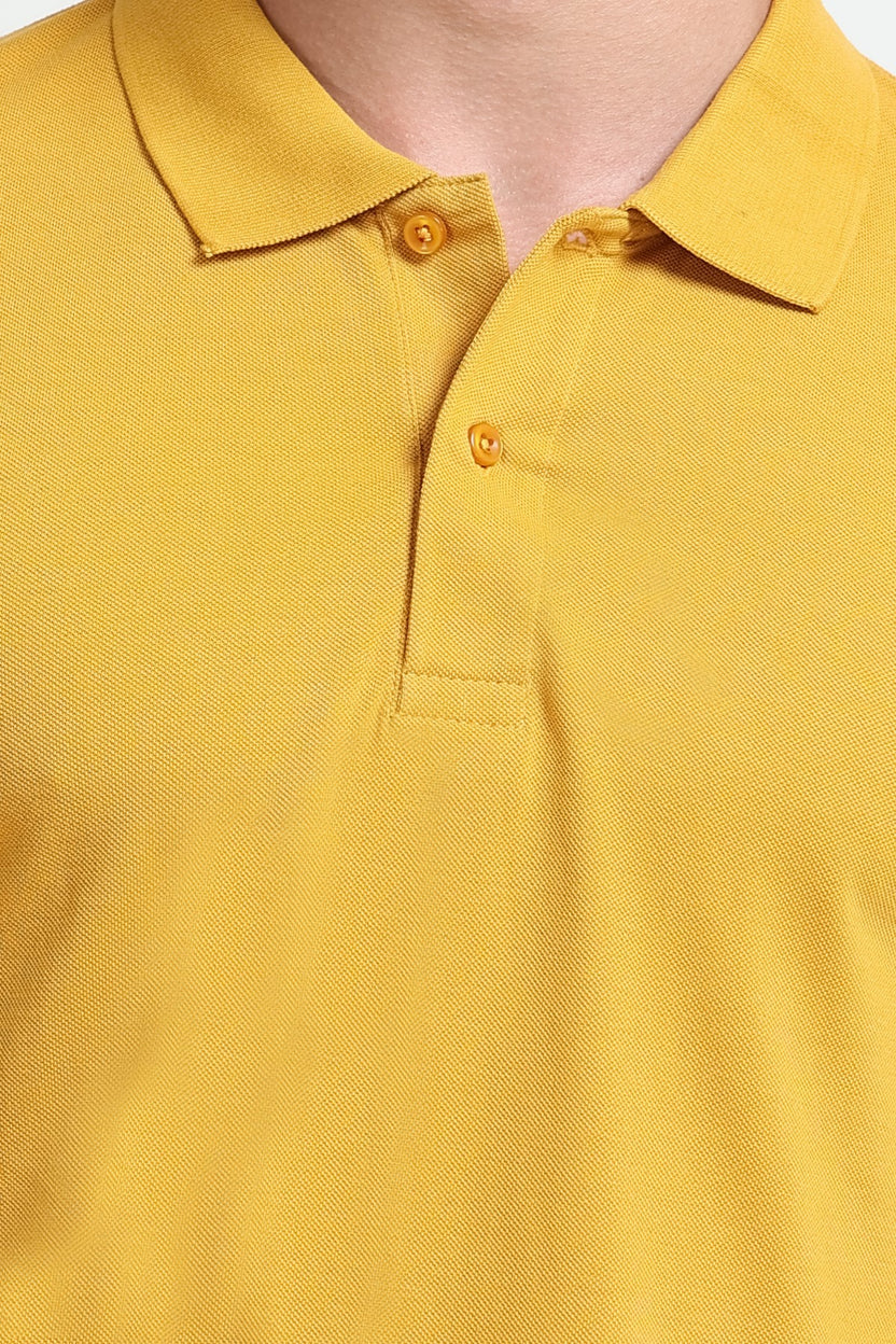 Yellow Solid Regular Fit Polo T-Shirt For Men - Image 3