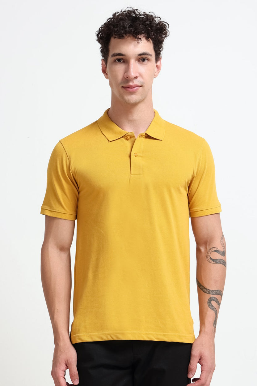 Yellow Solid Regular Fit Polo T-Shirt For Men - Image 2