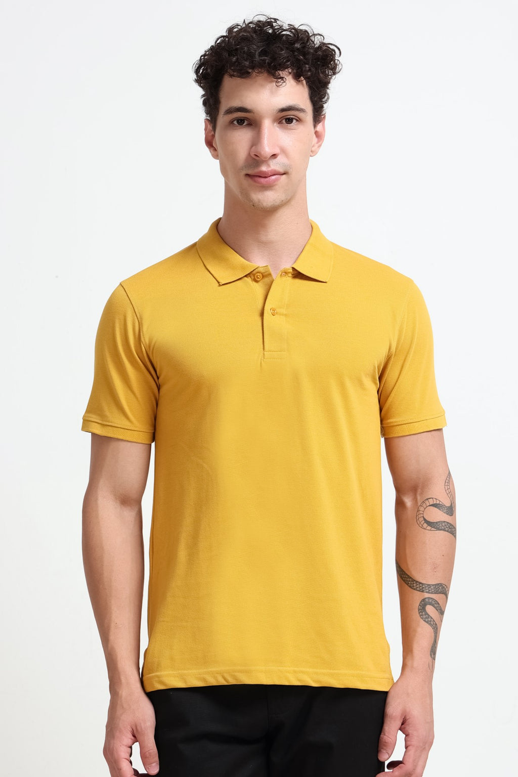 Yellow Solid Regular Fit Polo T-Shirt for Men - Image 2