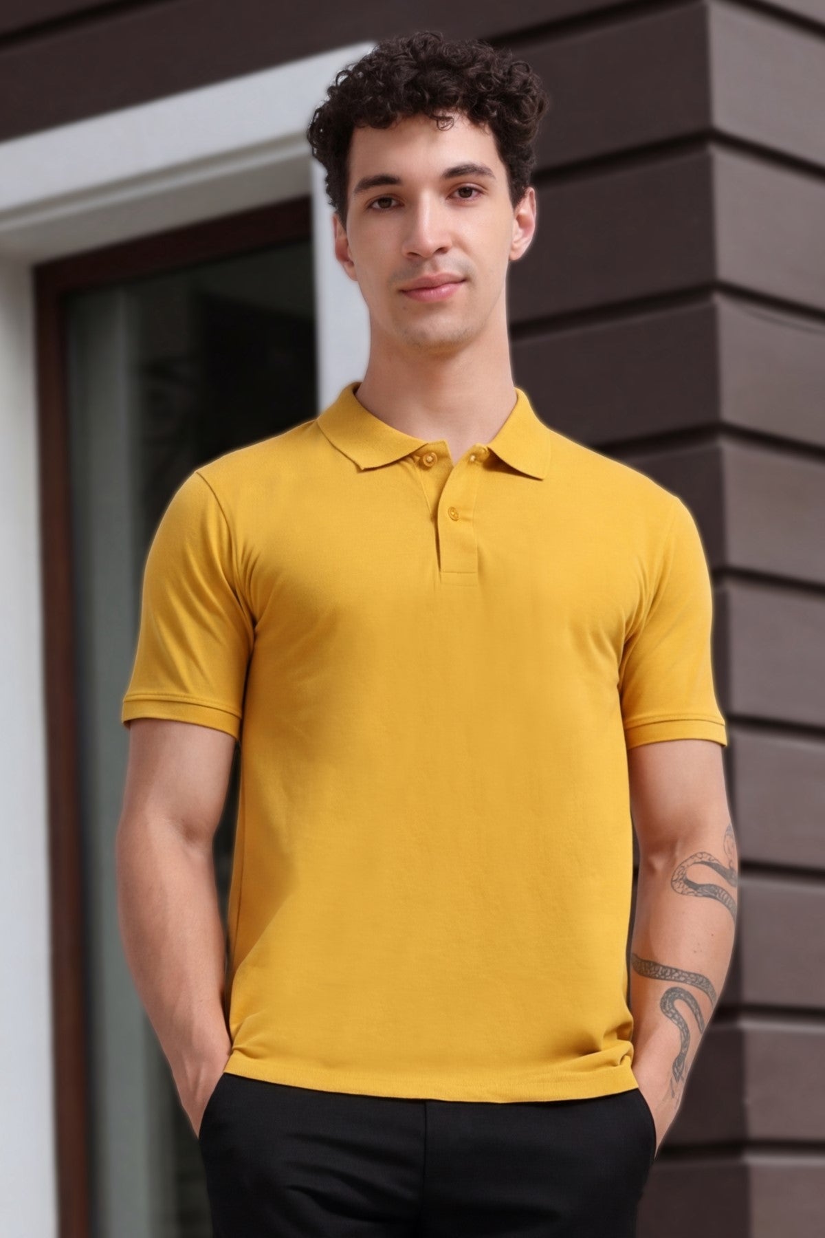 Yellow Solid Regular Fit Polo T-Shirt for Men - Image 1