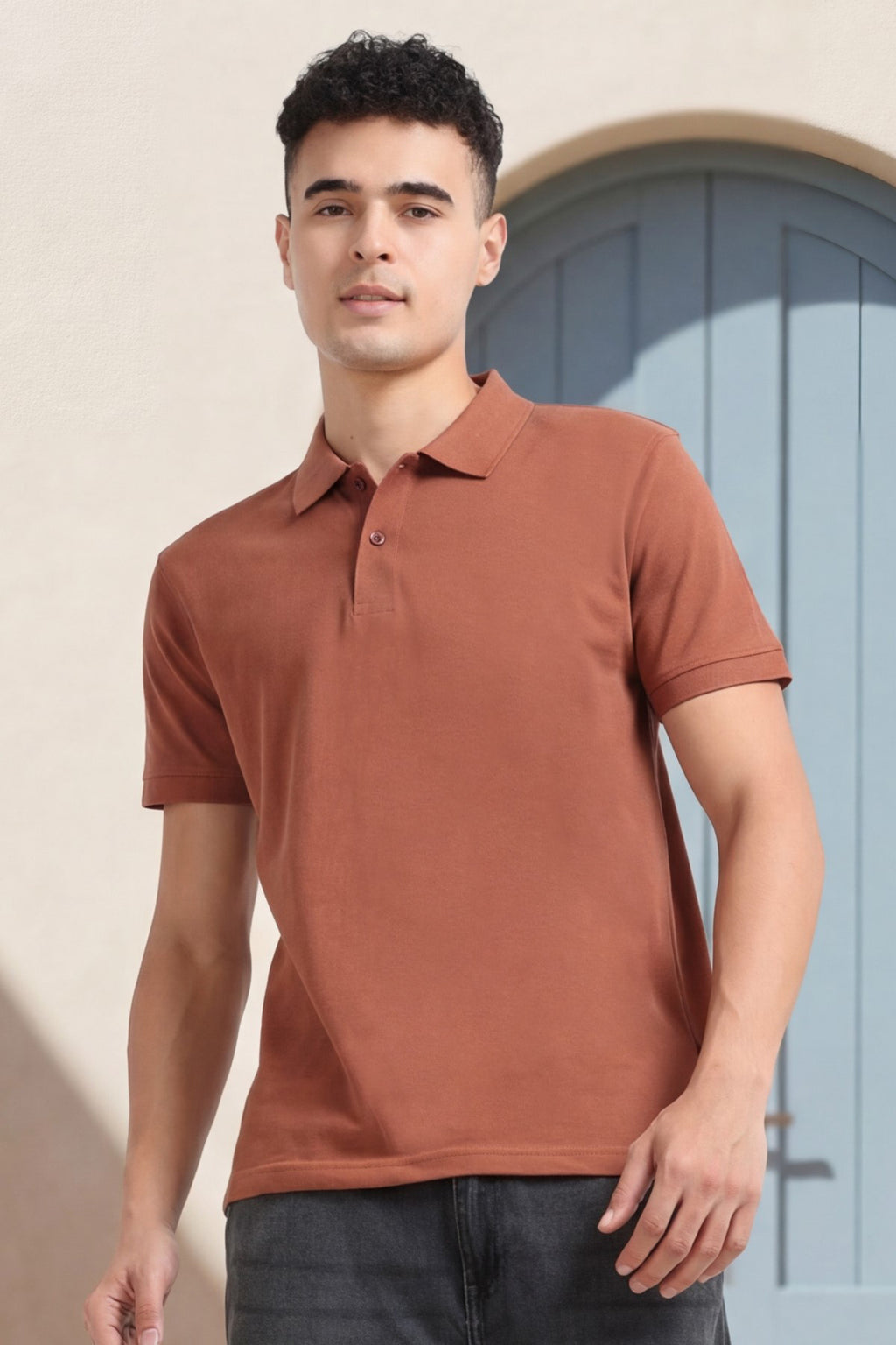 Orange Solid Regular Fit Polo T-Shirt for Men - Image 1