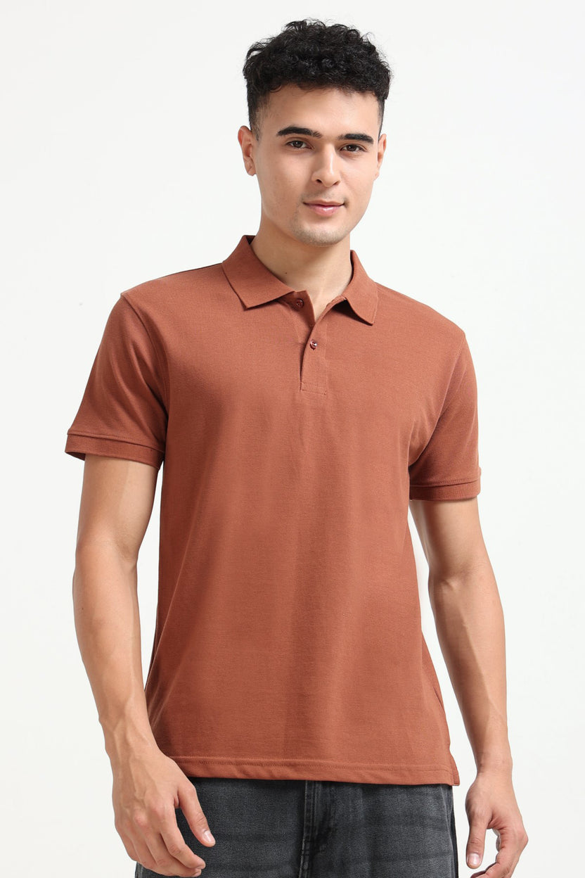 Orange Solid Regular Fit Polo T-Shirt for Men - Image 4