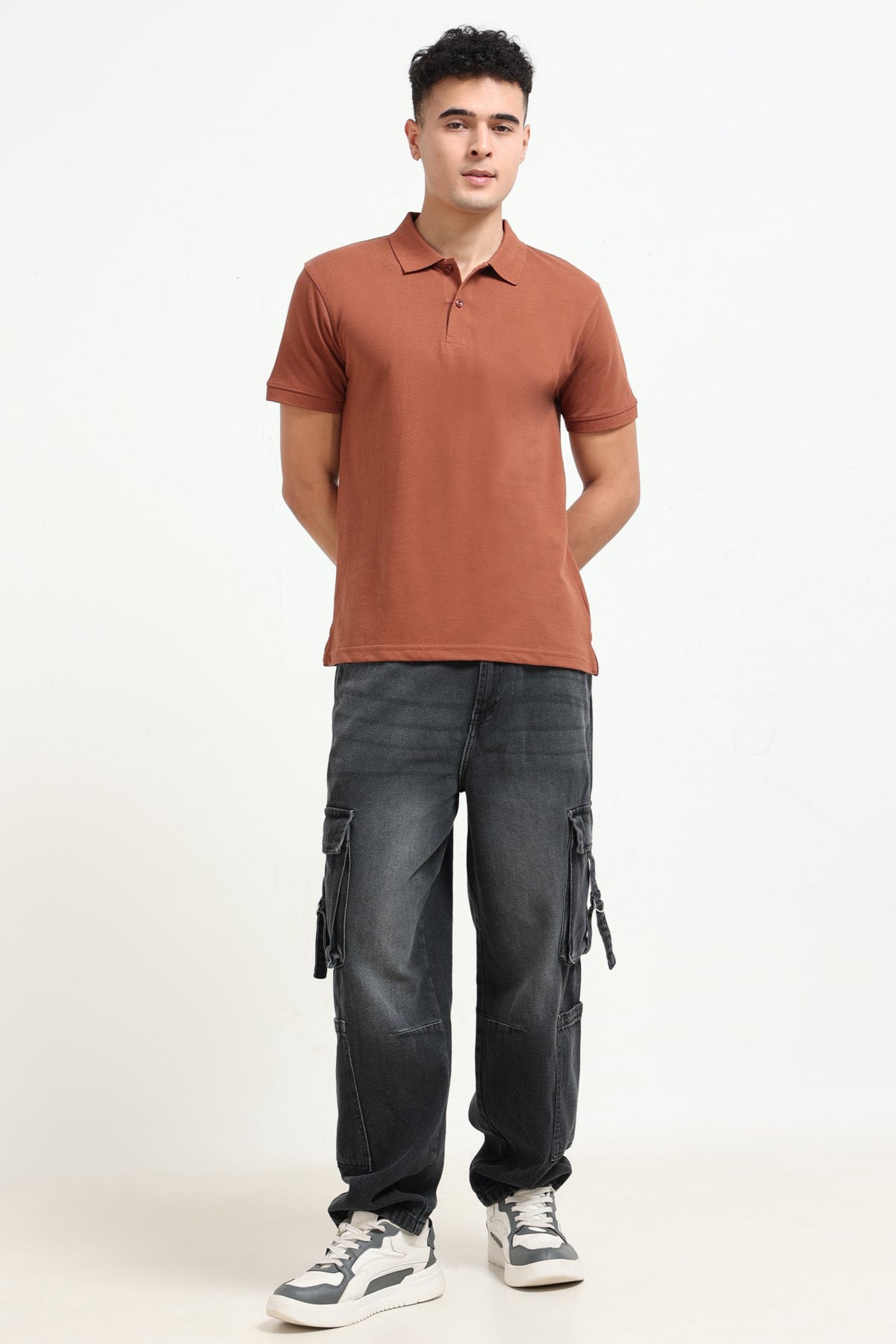 Orange Solid Regular Fit Polo T-Shirt for Men - Image 6