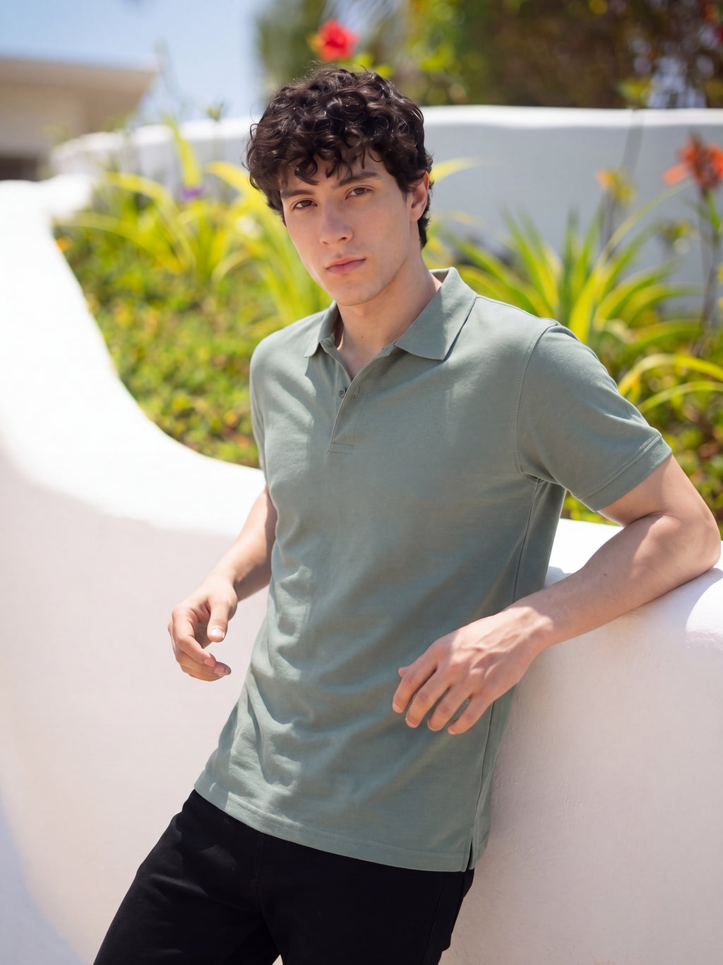 Green Cotton Blend Regular Fit Polo T-Shirt for Men - Image 1