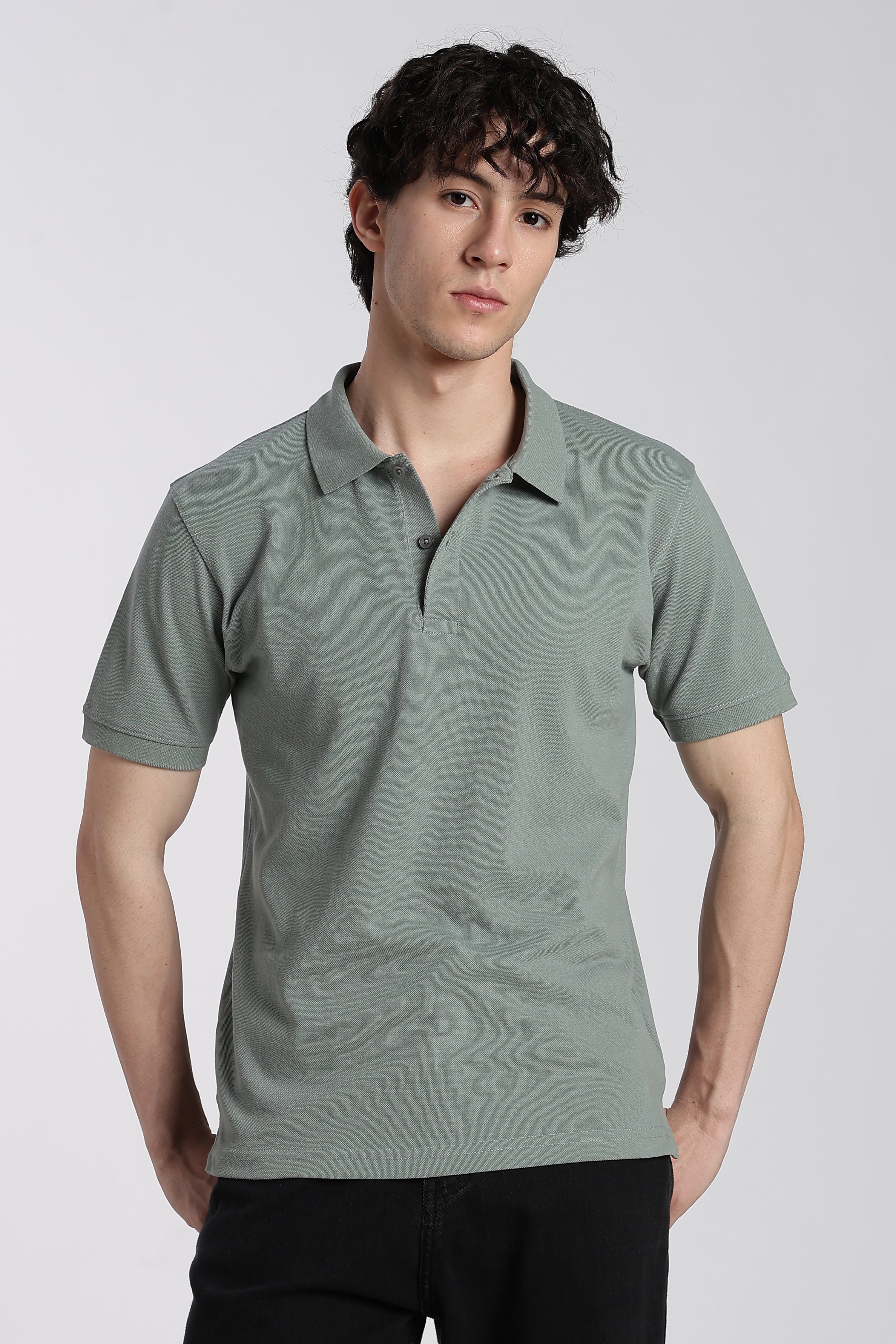 Green Cotton Blend Regular Fit Polo T-Shirt for Men - Image 2