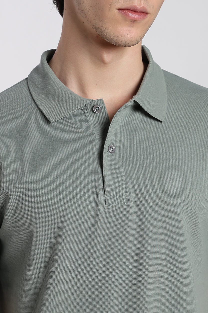 Green Cotton Blend Regular Fit Polo T-Shirt For Men - Image 3