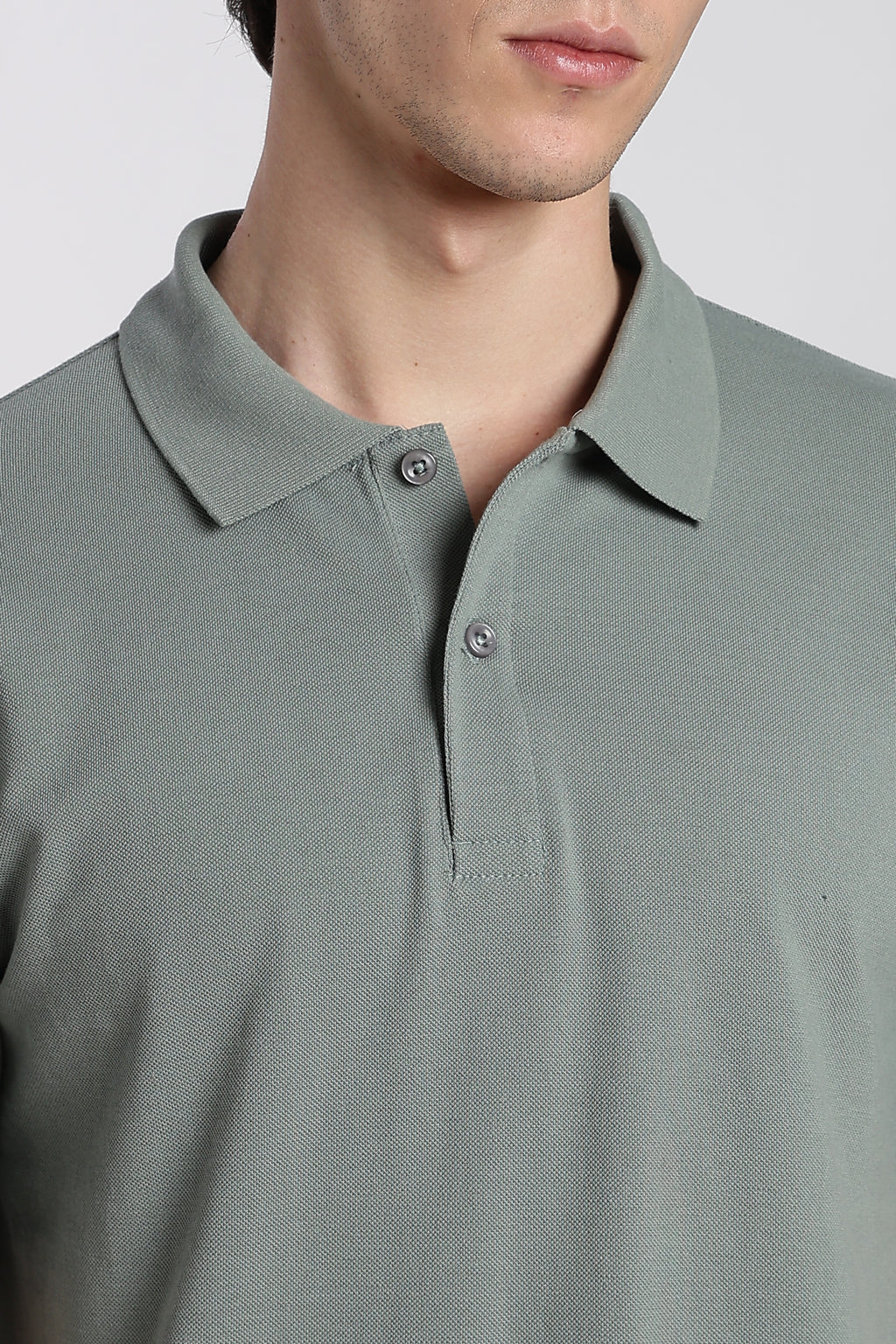 Green Cotton Blend Regular Fit Polo T-Shirt for Men - Image 3
