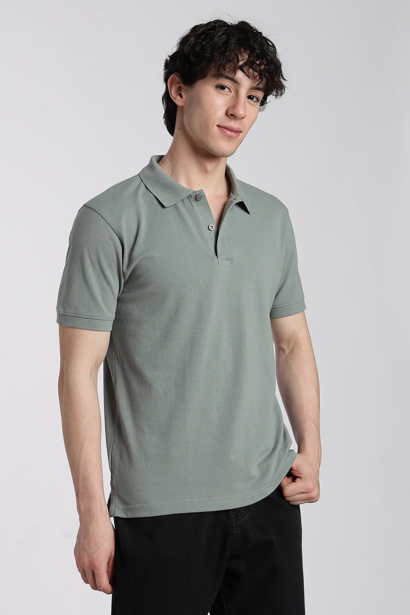 Green Cotton Blend Regular Fit Polo T-Shirt For Men - Image 4