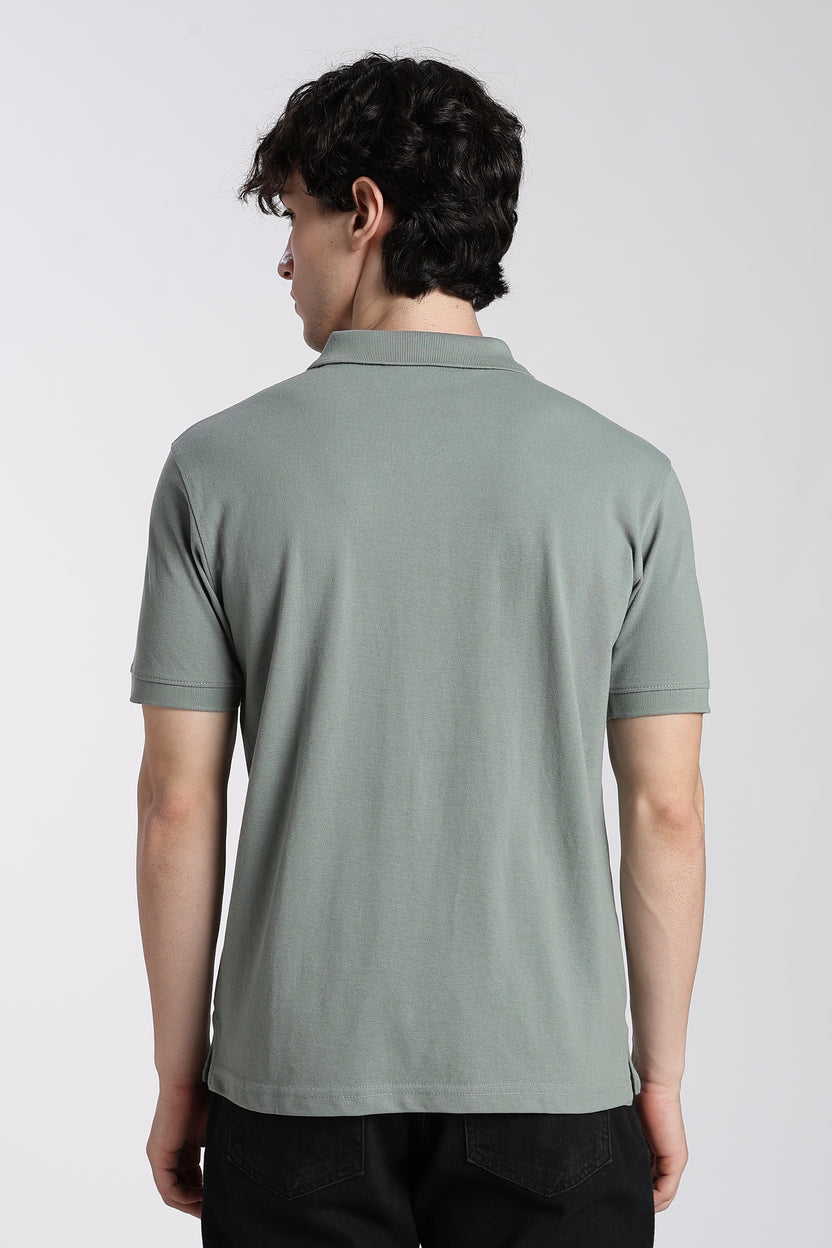 Green Cotton Blend Regular Fit Polo T-Shirt For Men - Image 5