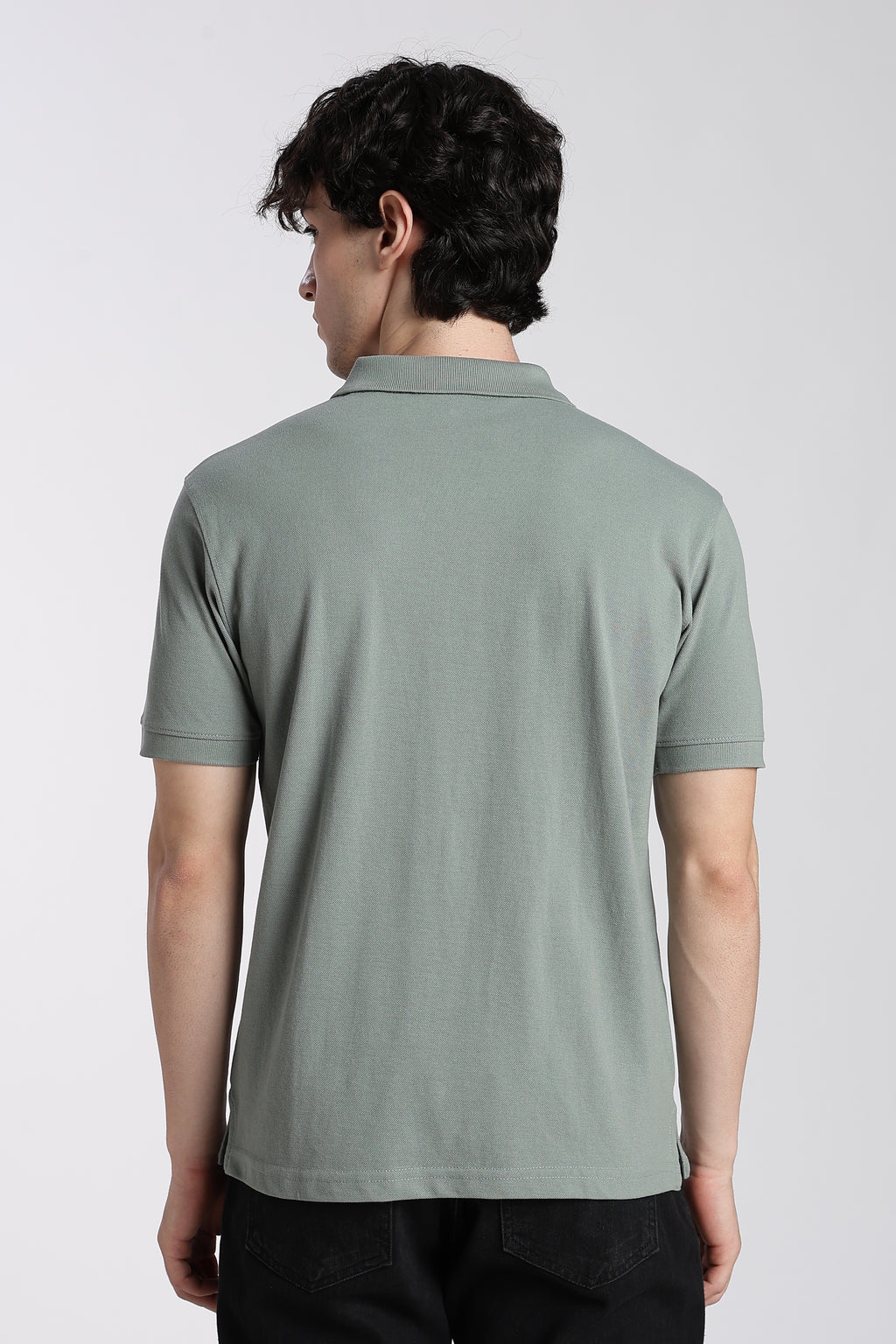 Green Cotton Blend Regular Fit Polo T-Shirt for Men - Image 5