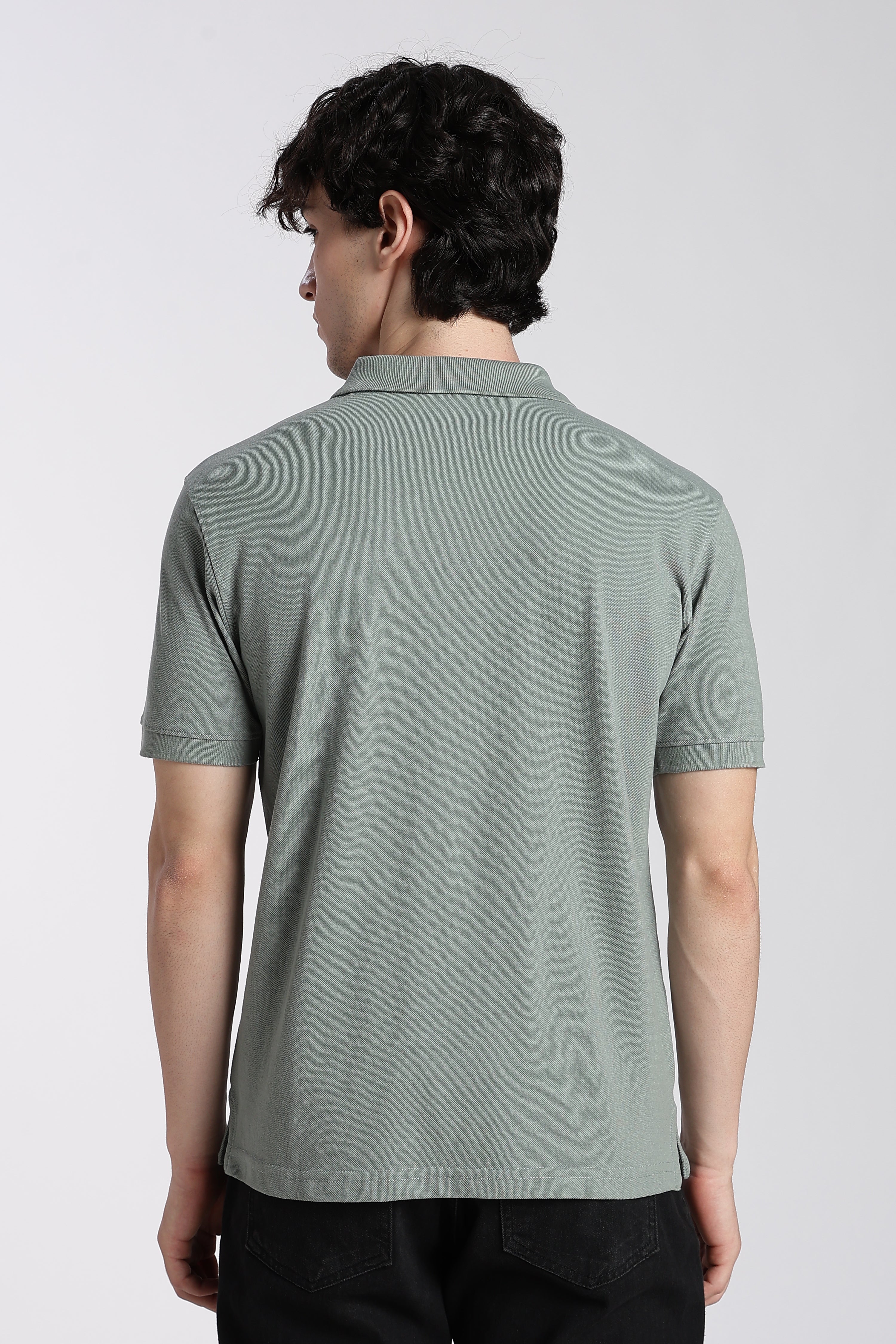 Green Cotton Blend Regular Fit Polo T-Shirt for Men - Image 5