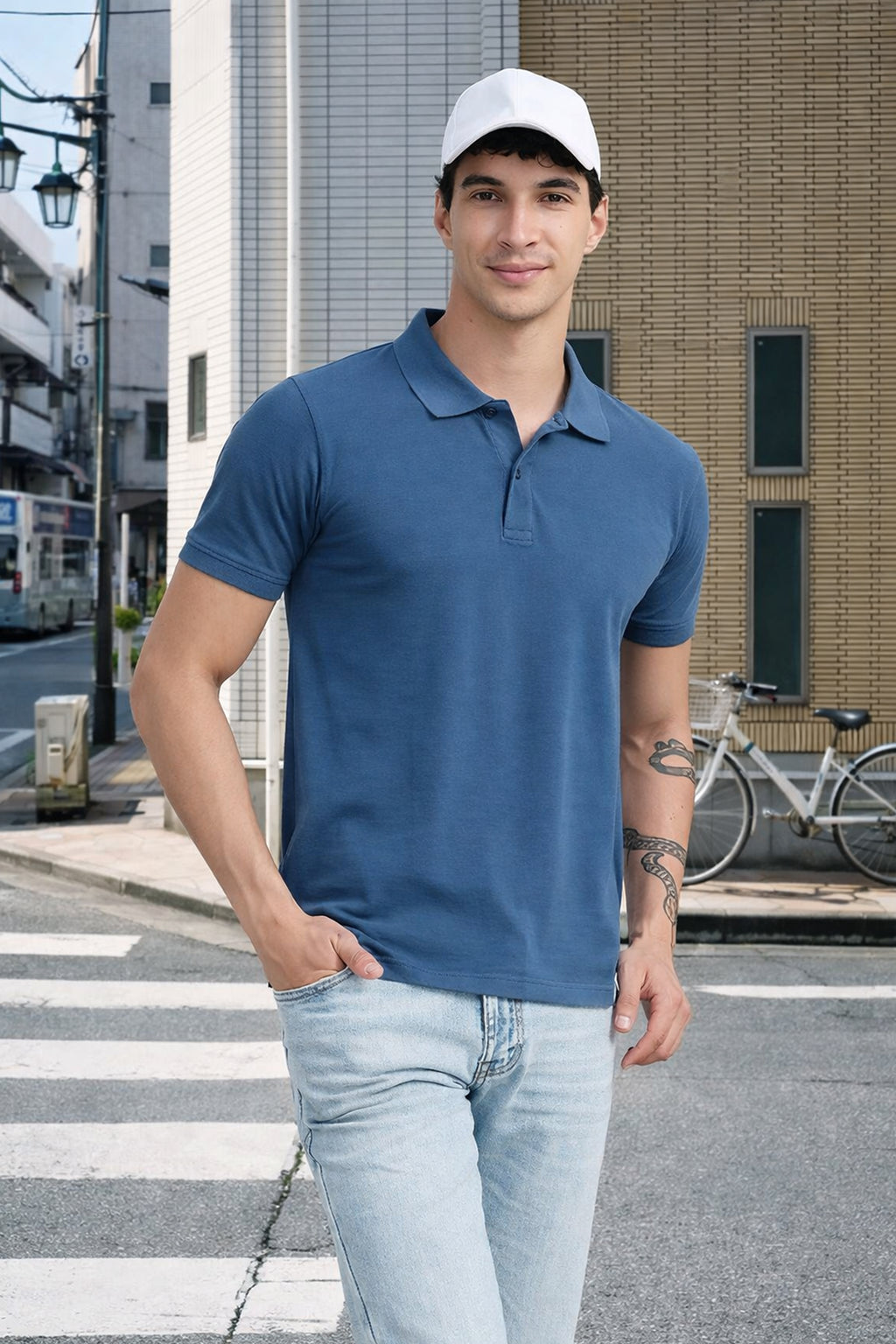 Teal Solid Regular Fit Polo T-Shirt for Men - Image 1