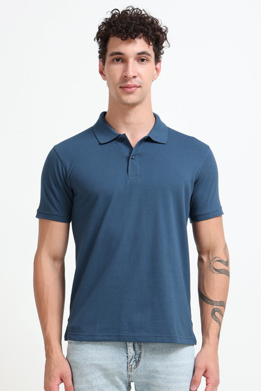 Teal Solid Regular Fit Polo T-Shirt for Men - Image 2