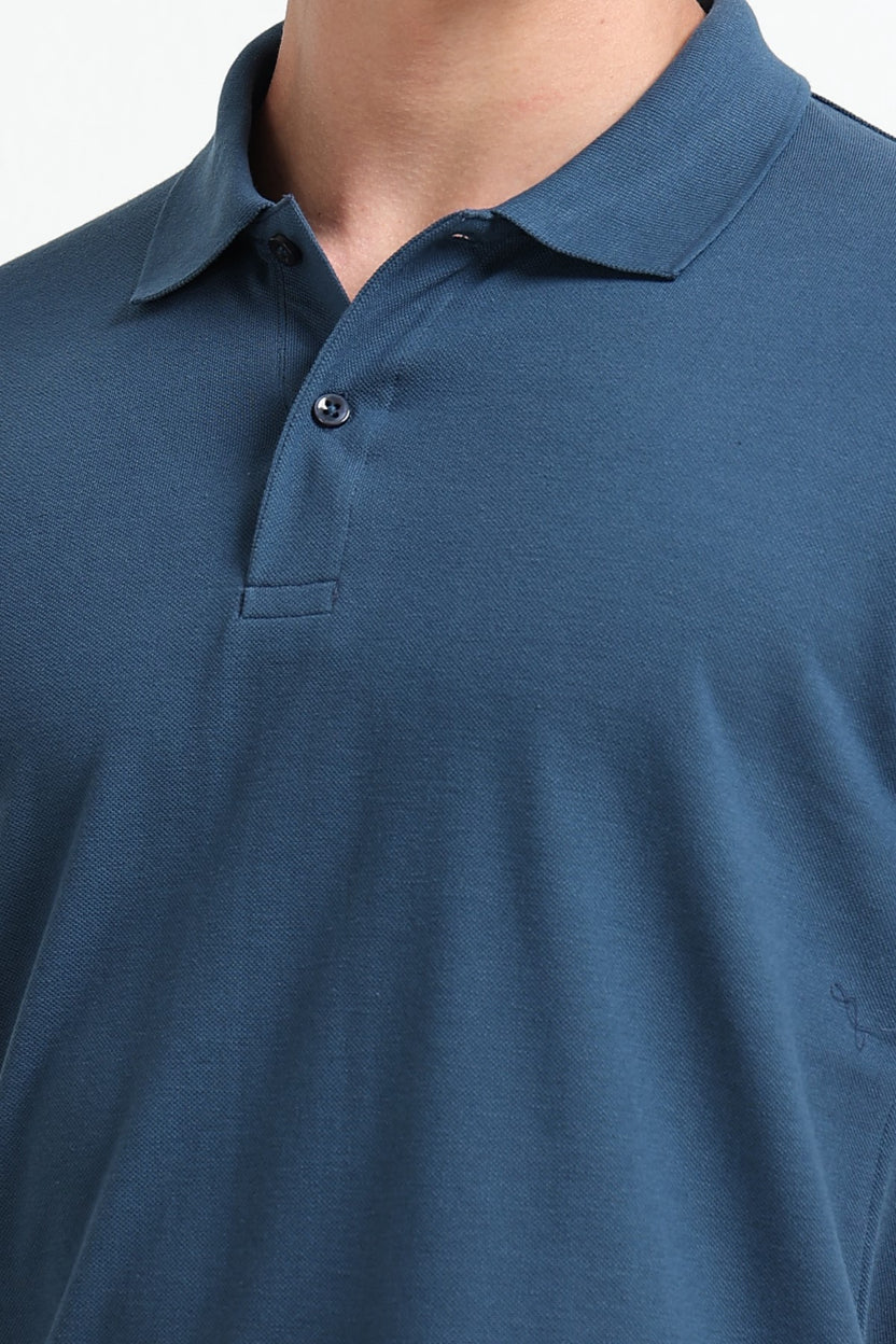 Teal Solid Regular Fit Polo T-Shirt For Men - Image 3