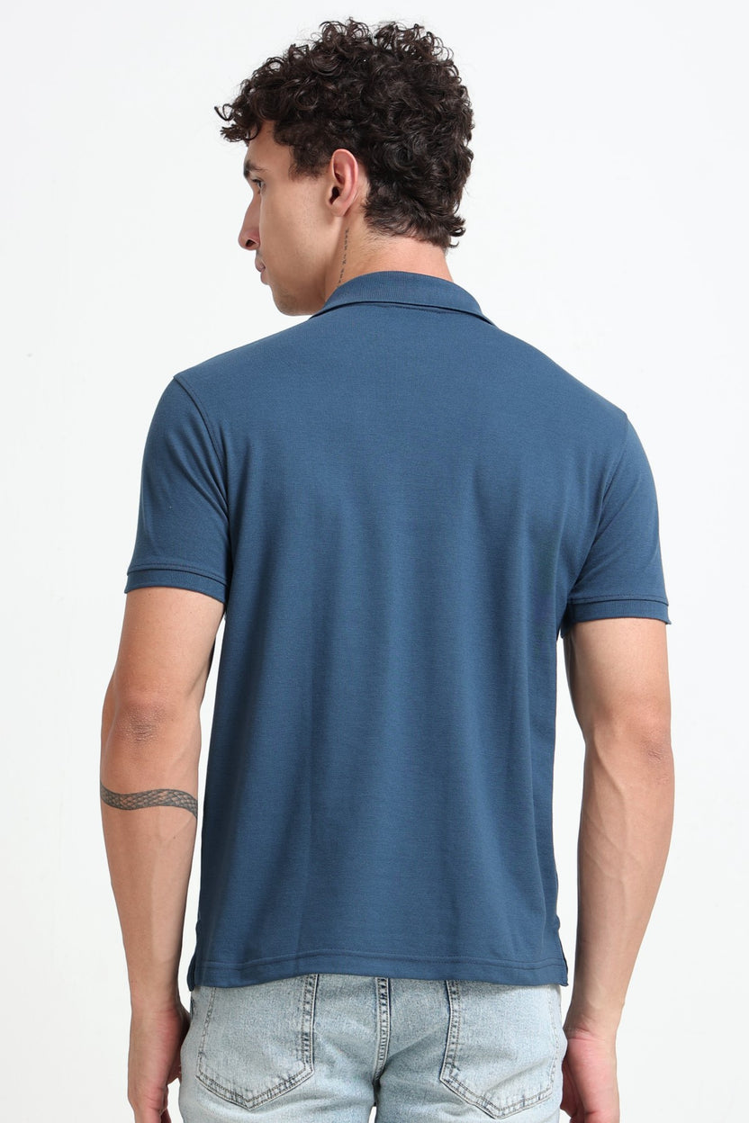 Teal Solid Regular Fit Polo T-Shirt For Men - Image 5