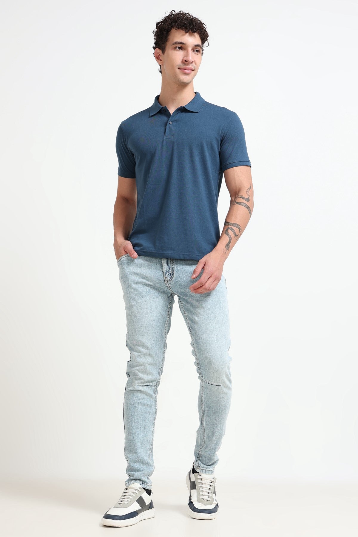 Teal Solid Regular Fit Polo T-Shirt for Men - Image 6
