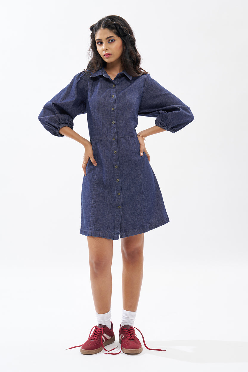 Blue Denim Shirt Dress For Women - Image 2