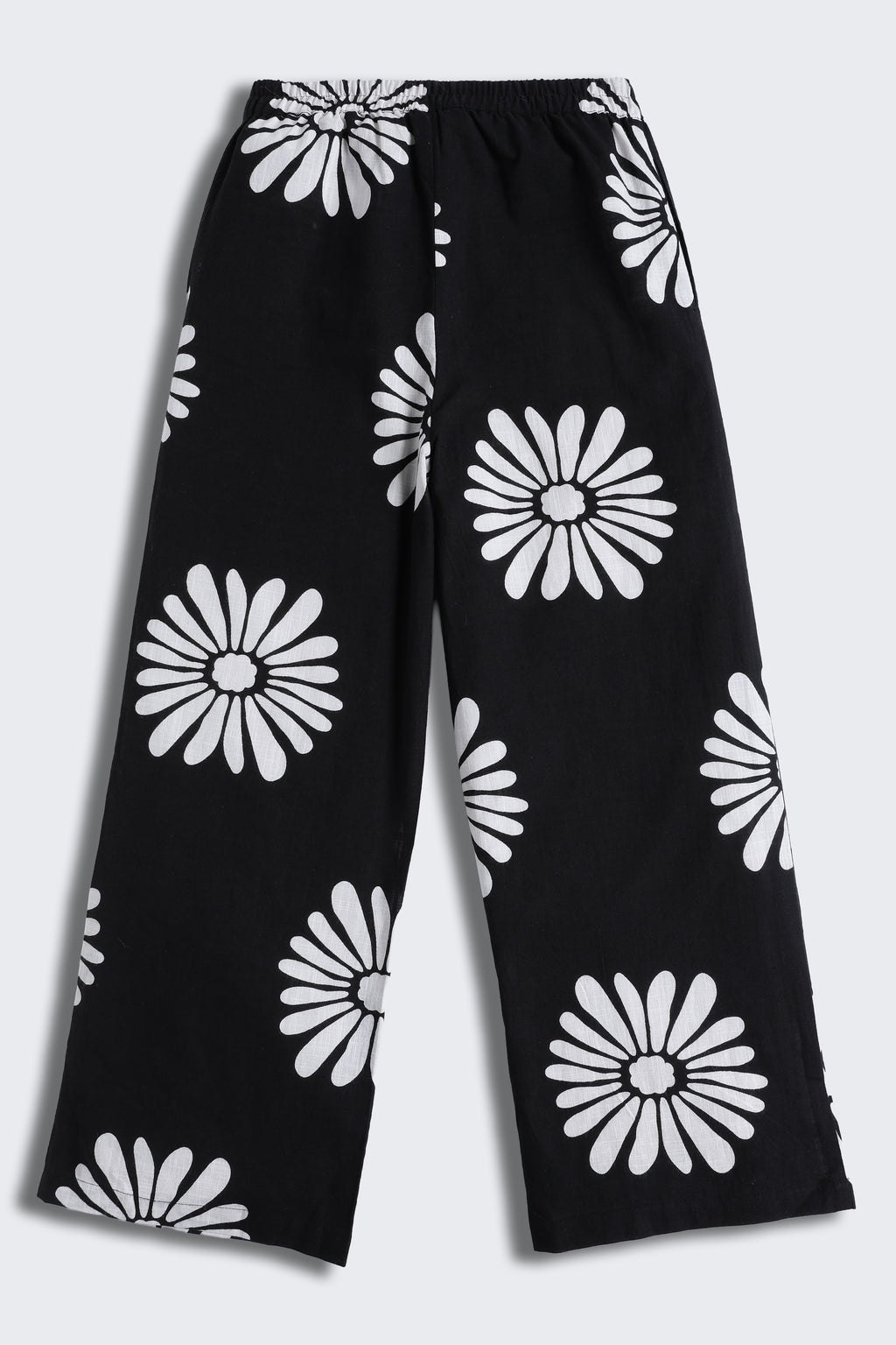 Black Floral Printed Mid Rise Regular Fit Pant for Tweens Girls - Image 3