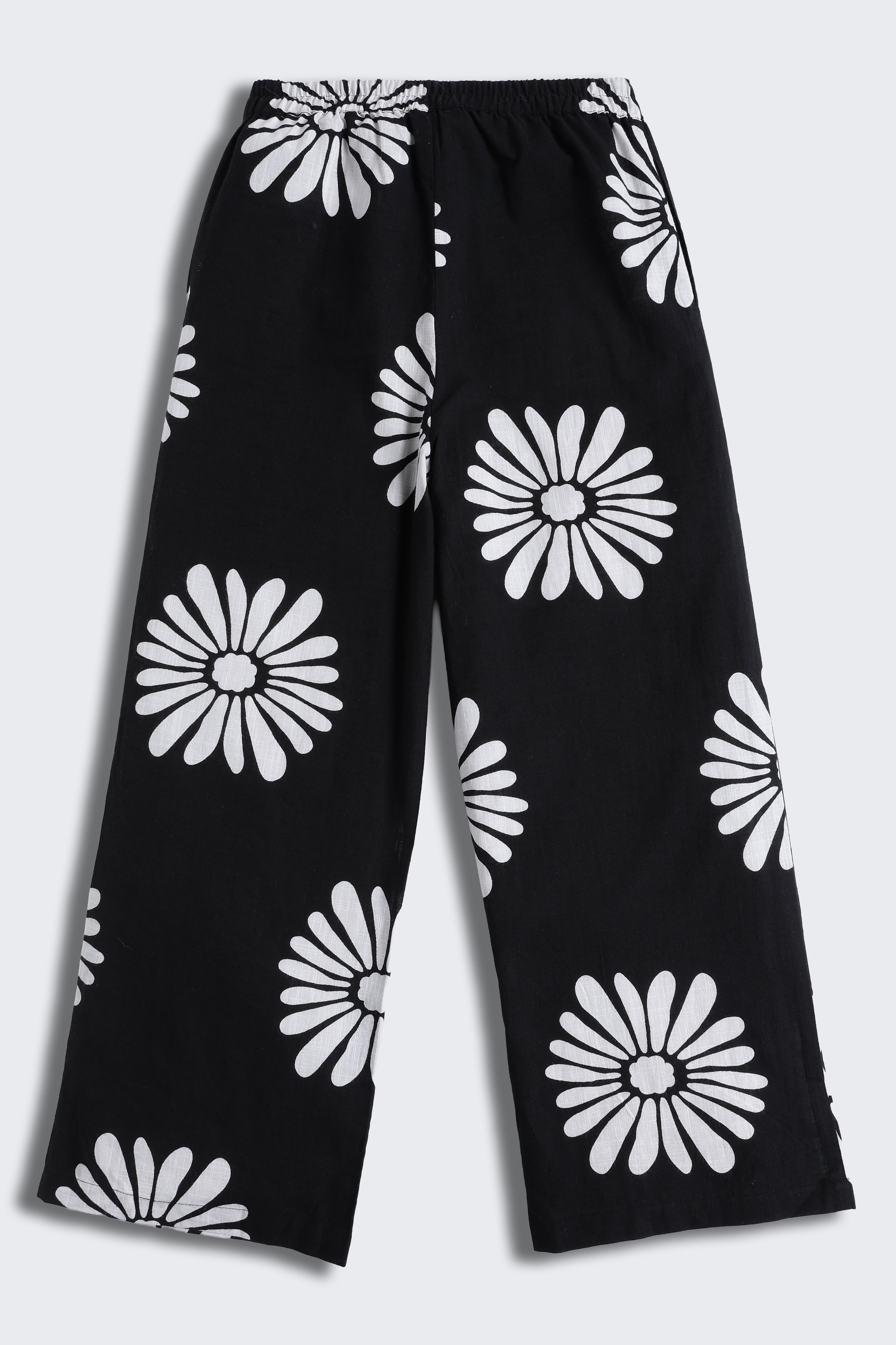 Black Floral Printed Mid Rise Regular Fit Pant for Tweens Girls - Image 3