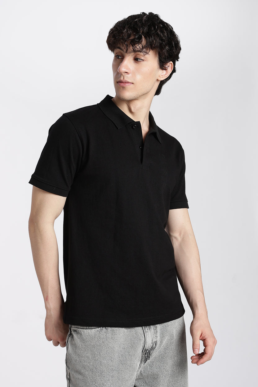 Black Everyday Regular Fit Polo T-Shirt for Men - Image 4