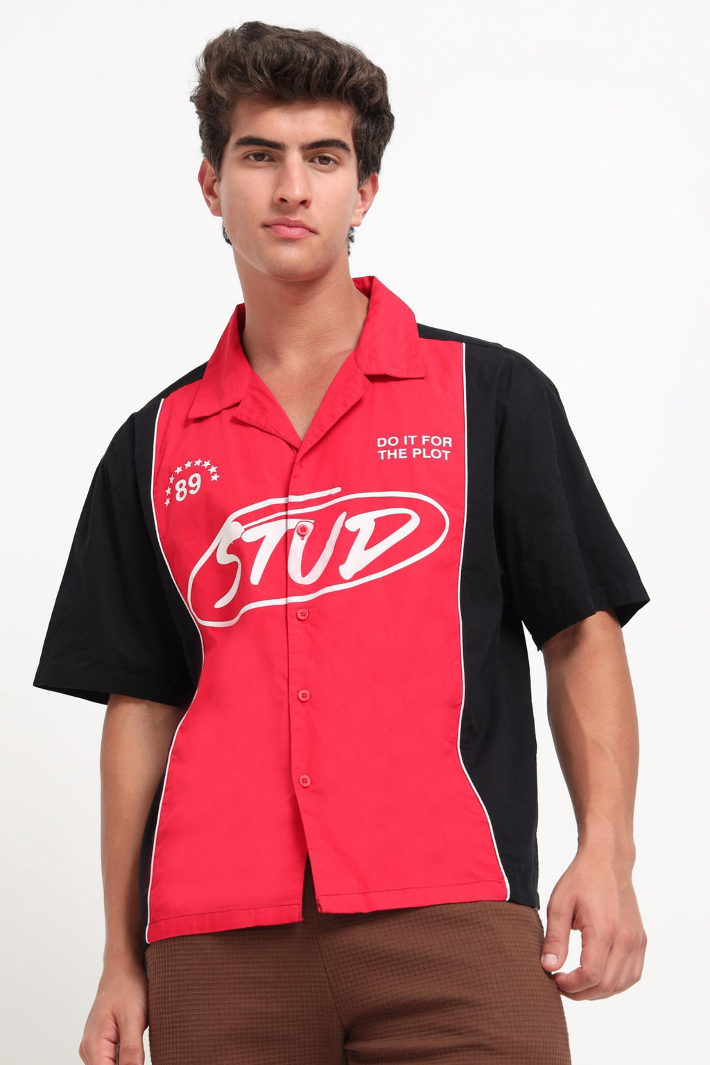 Red Colourblocked Boxy Fit Shirt for Men - Image 1