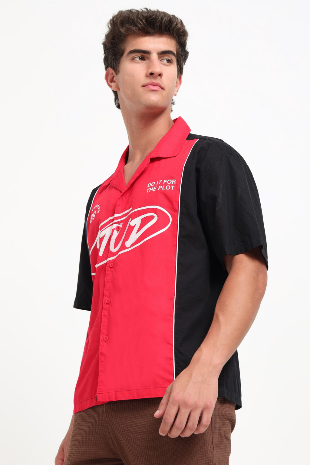 Red Colourblocked Boxy Fit Shirt for Men - Image 3