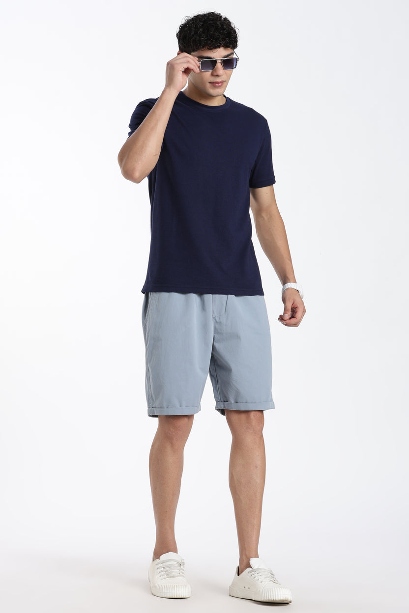 Blue Solid Oversized Fit Shorts For Men - Image 6