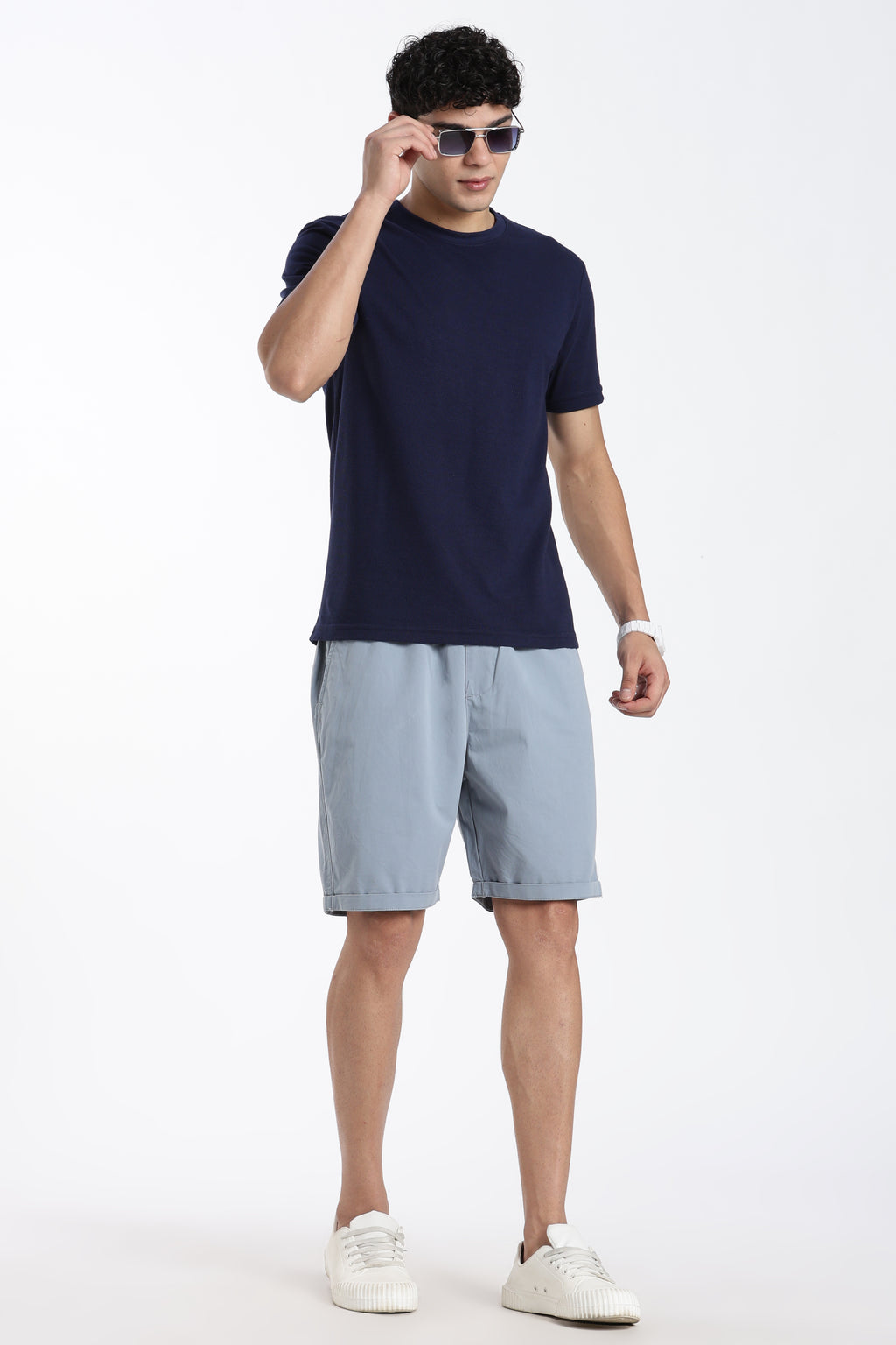 Blue Solid Oversized Fit Shorts for Men - Image 6