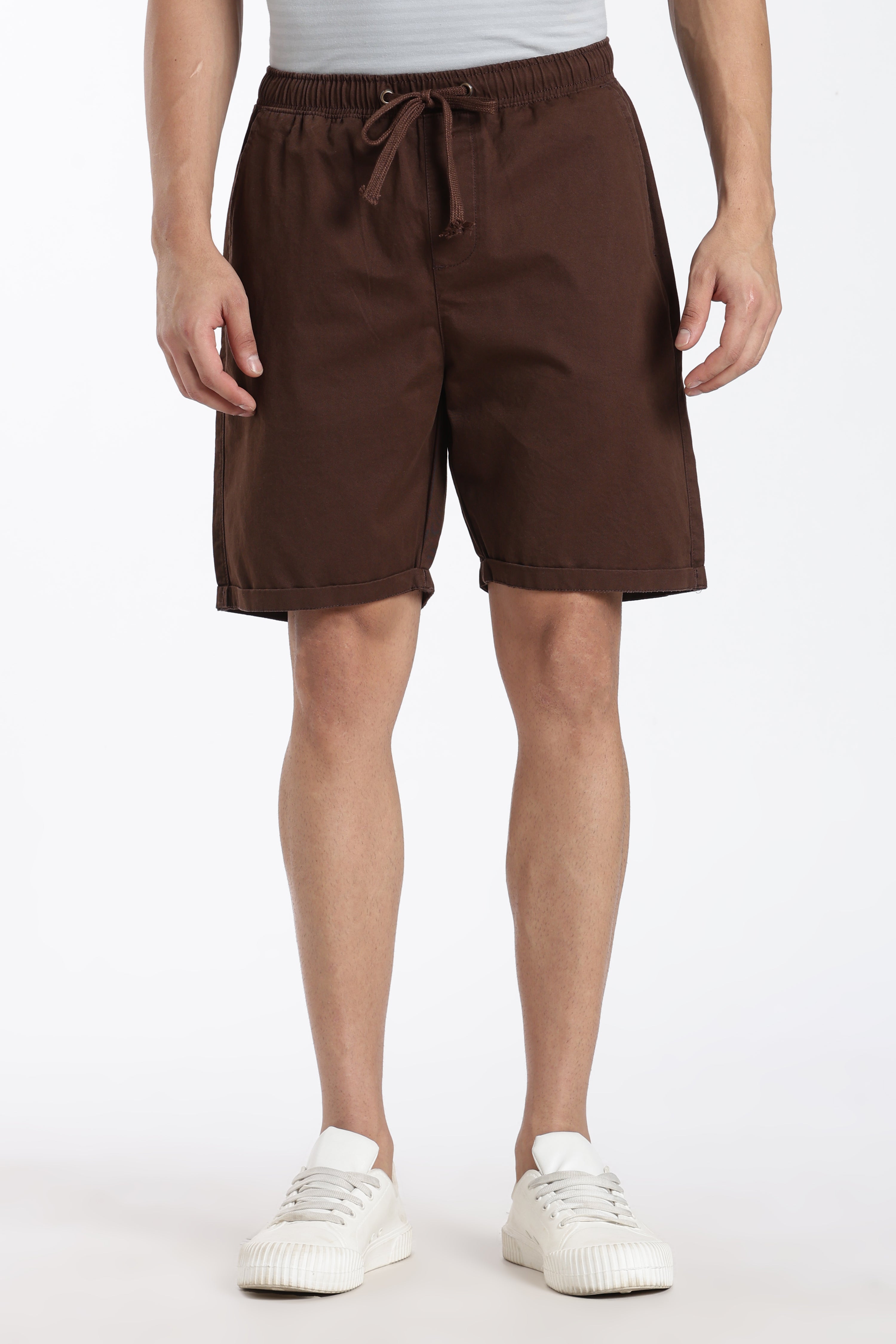 Brown Solid Oversized Fit Shorts for Men - Image 2