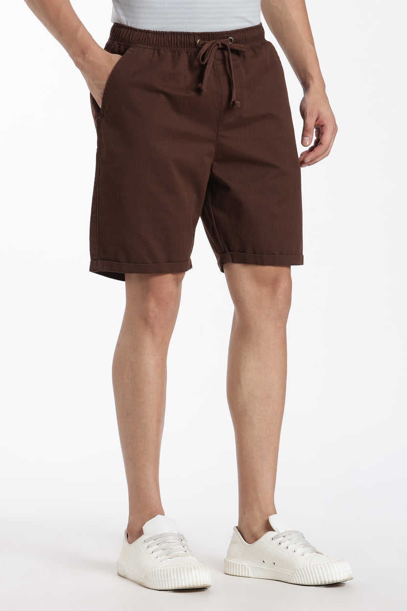 Brown Solid Oversized Fit Shorts For Men - Image 4