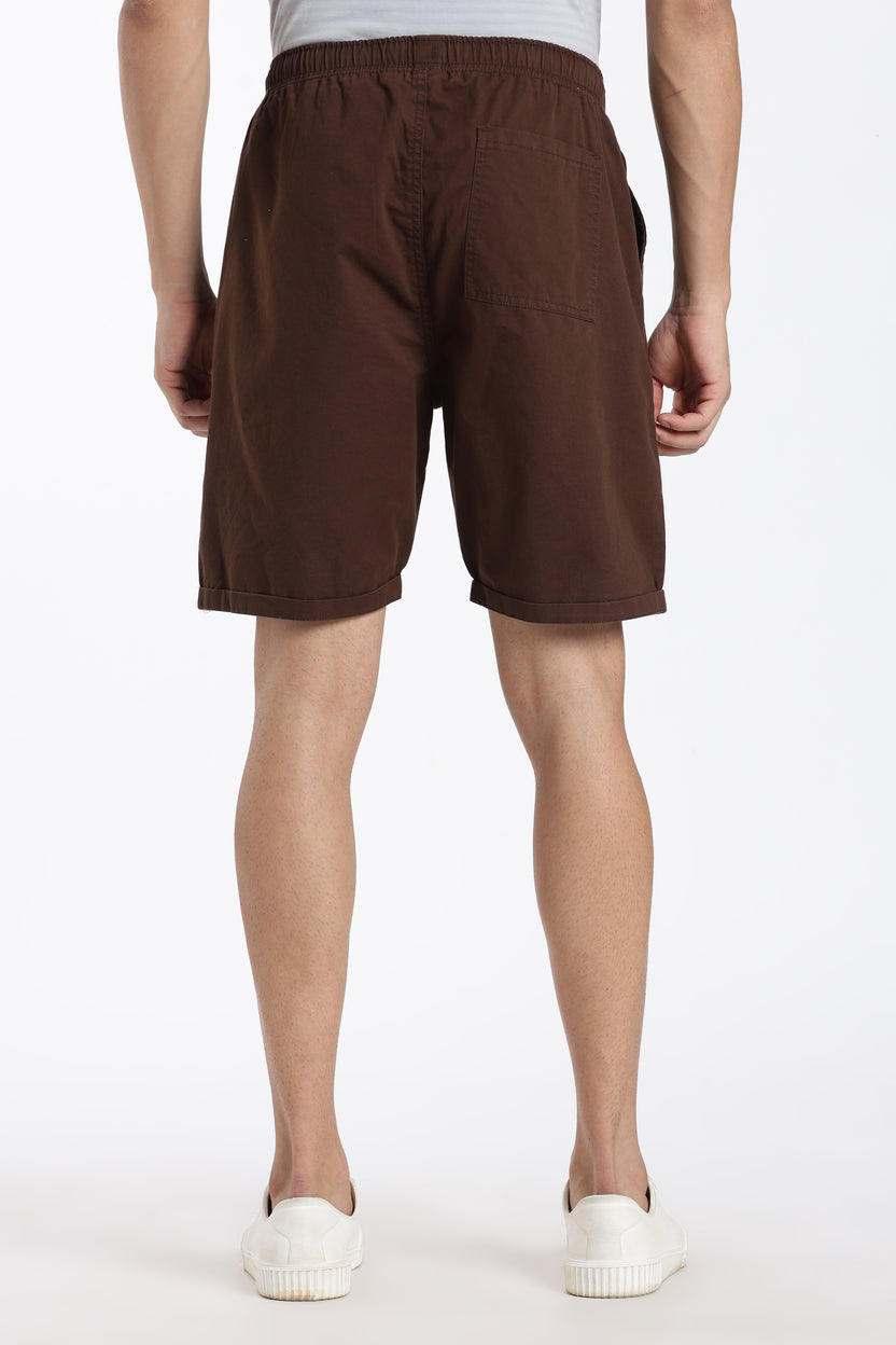 Brown Solid Oversized Fit Shorts For Men - Image 5