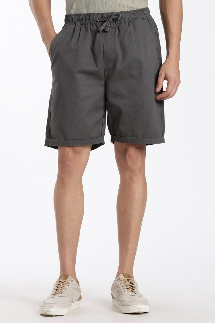 Grey Solid Oversized Fit Shorts for Men - Image 2