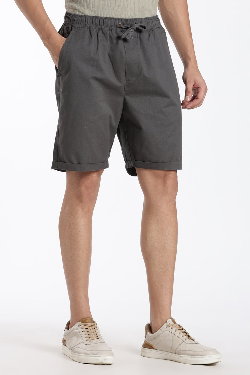 Grey Solid Oversized Fit Shorts for Men - Image 4