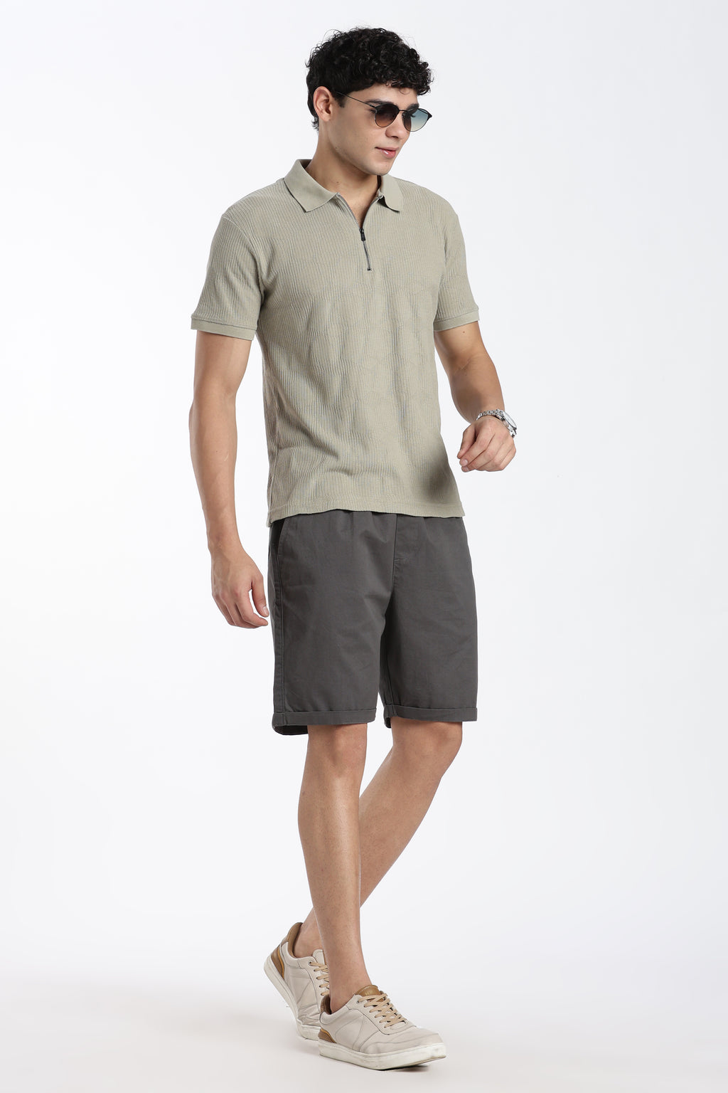 Grey Solid Oversized Fit Shorts for Men - Image 6