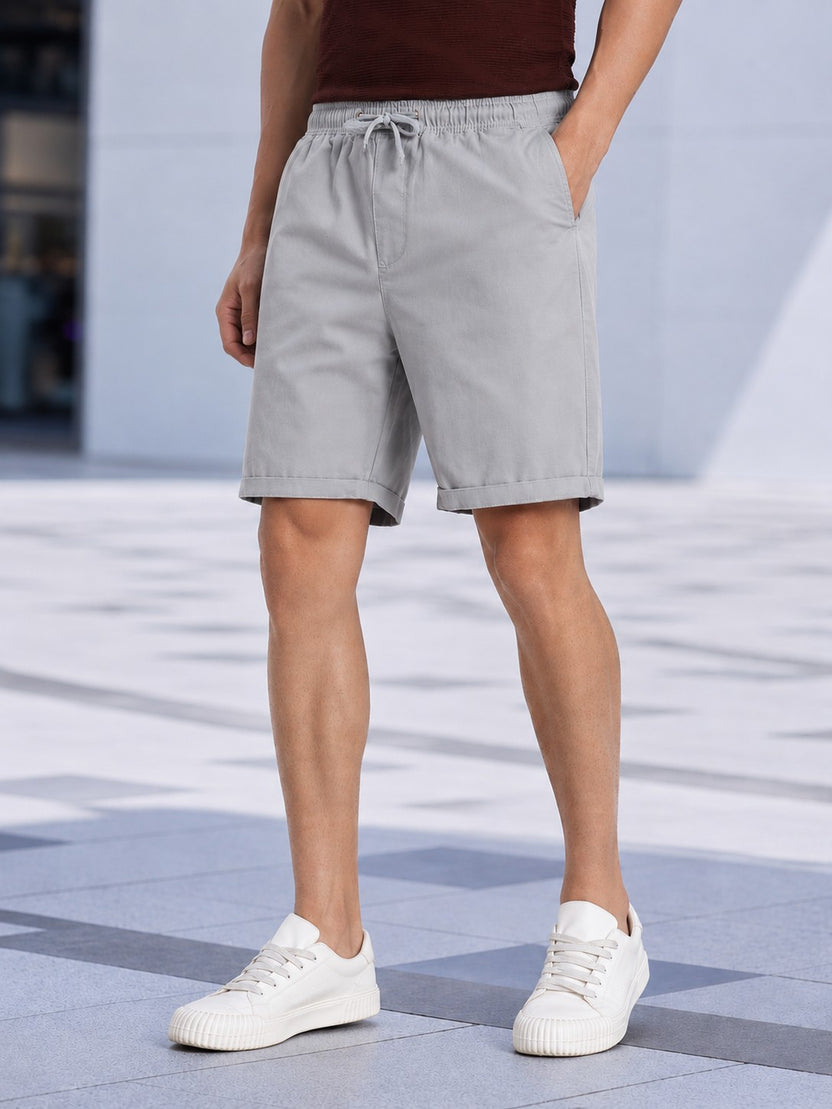 Grey Solid Boxy Fit Shorts - Image 1