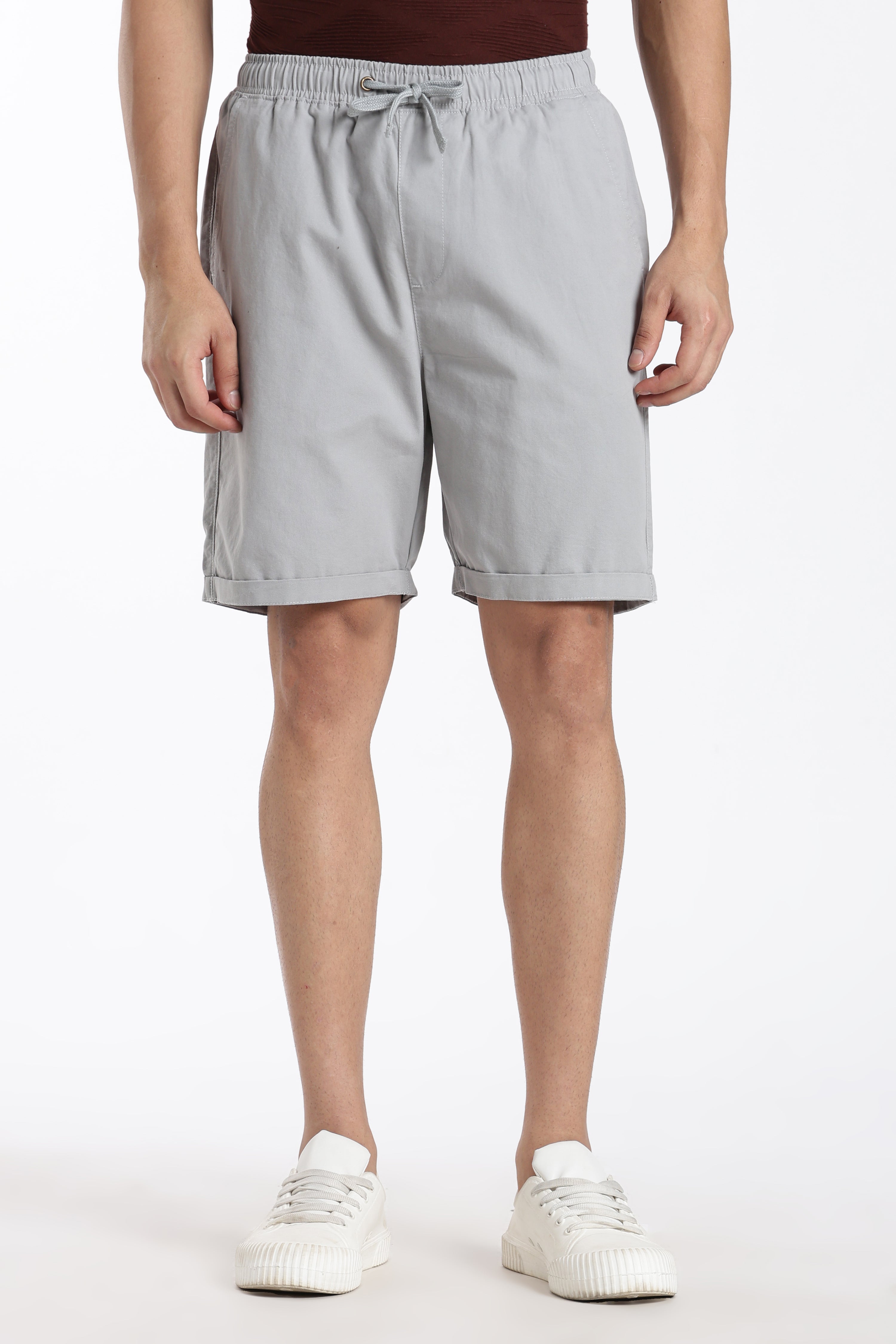 Grey Solid Boxy Fit Shorts for Men - Image 2