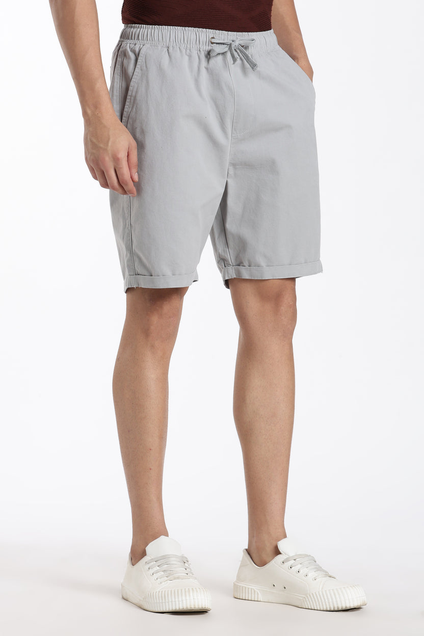 Grey Solid Boxy Fit Shorts For Men - Image 4