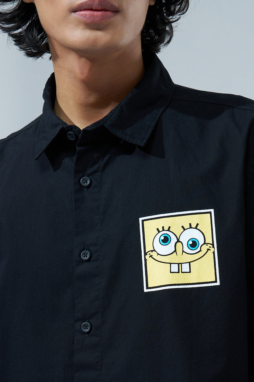Black Sponge-Bob Graphic Boxy Fit Shirt for Men - Image 2