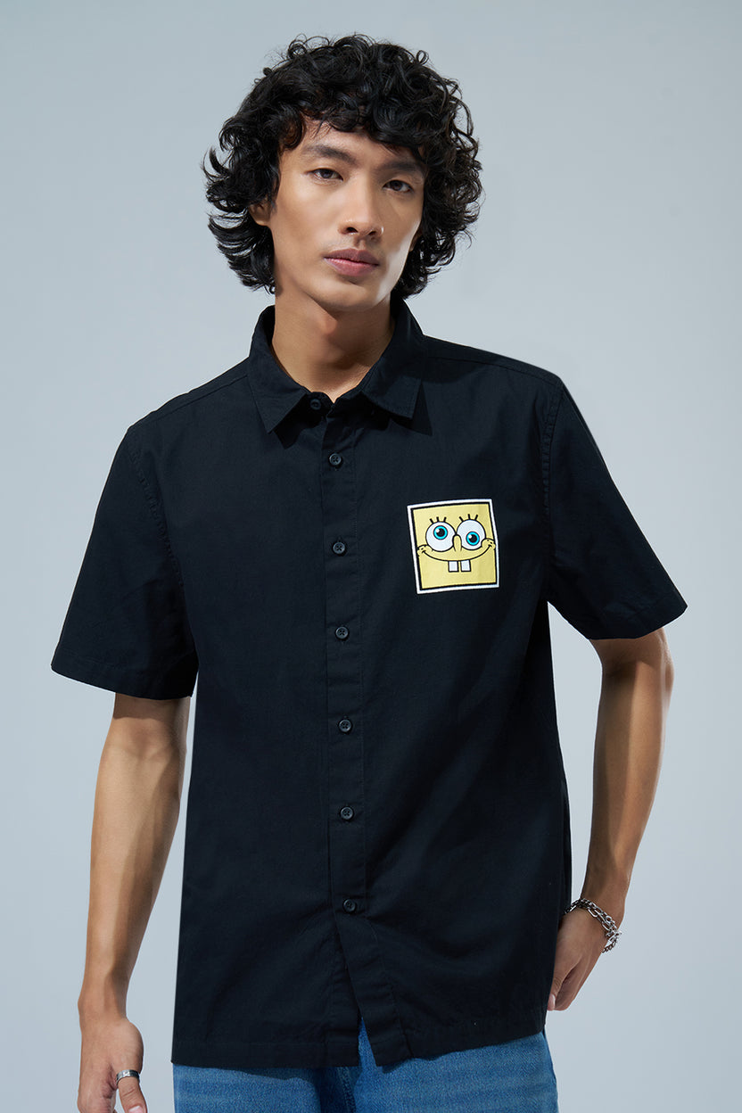 Black Sponge-Bob Graphic Boxy Fit Shirt for Men - Image 3