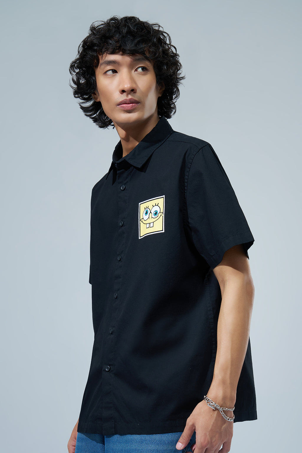 Black Sponge-Bob Graphic Boxy Fit Shirt for Men - Image 4