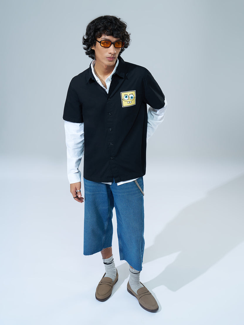 Black Sponge-Bob Graphic Boxy Fit Shirt for Men - Image 6