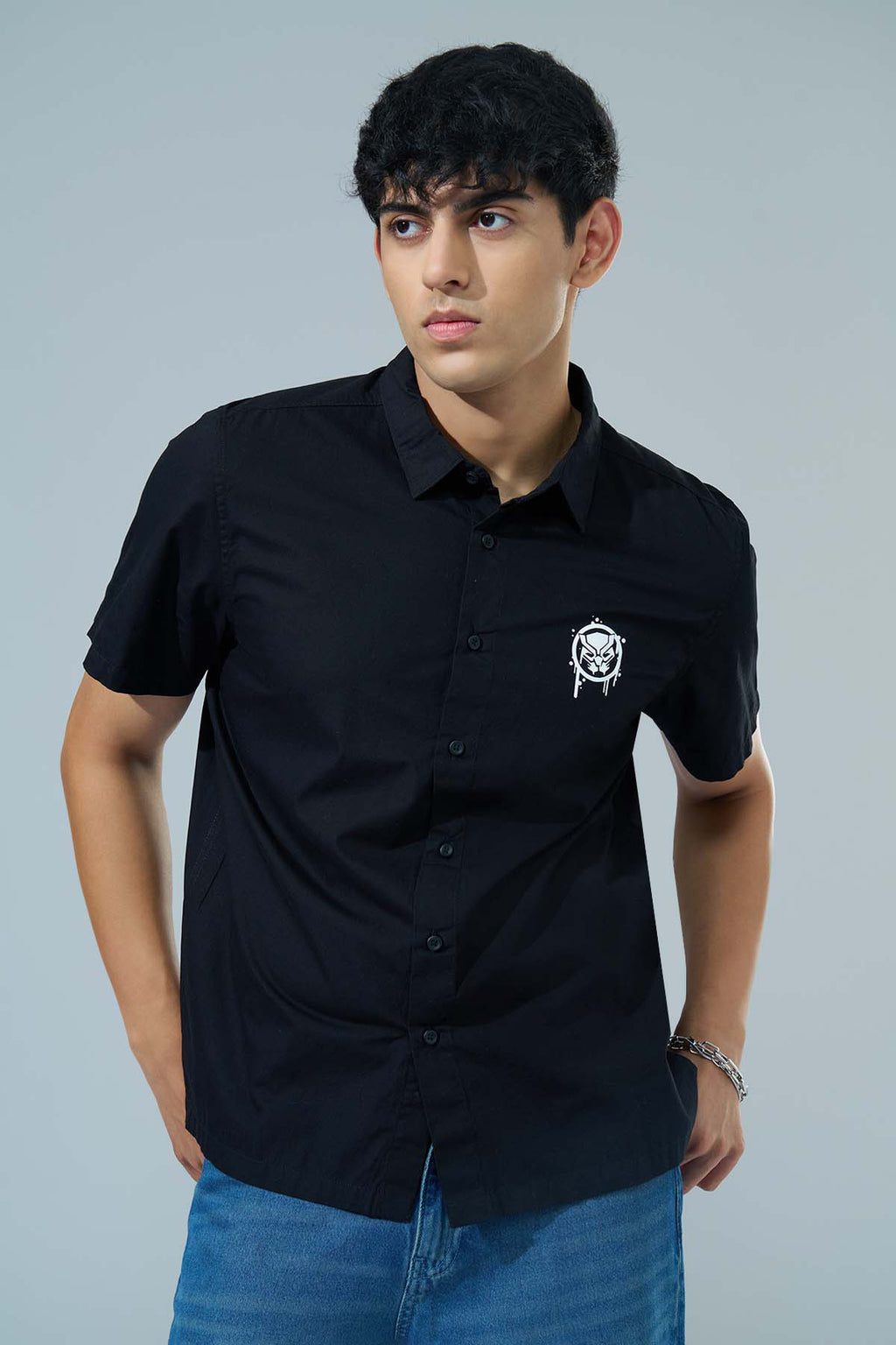 Black Printed Boxy Fit Casual Shirt for Men - Image 3