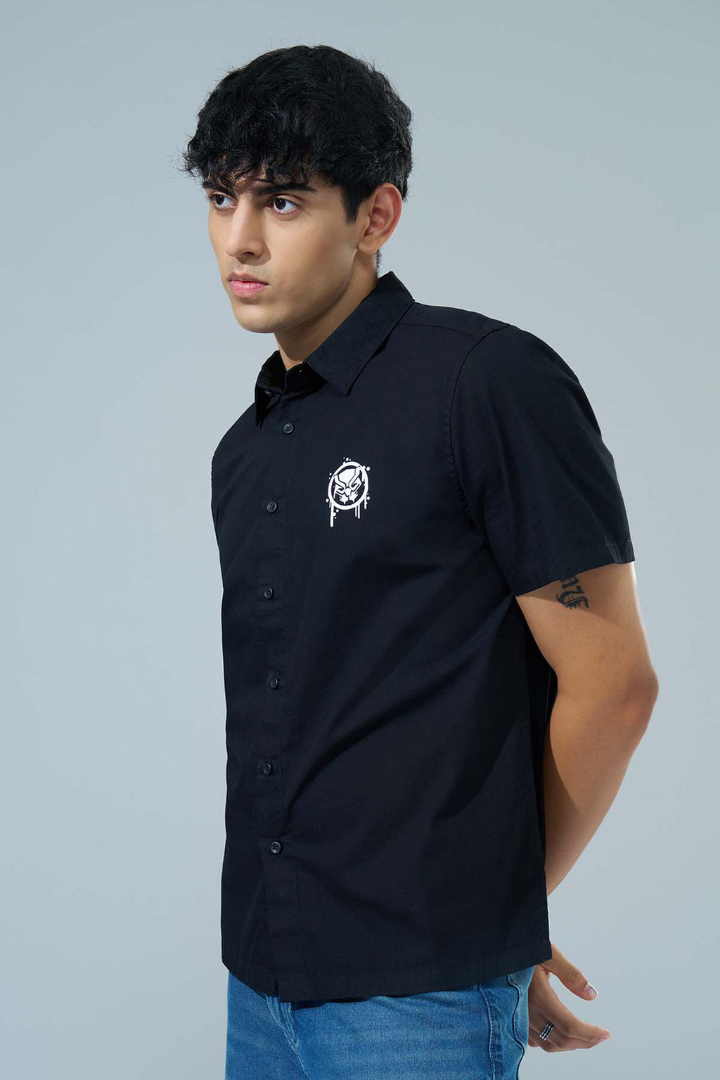 Black Printed Boxy Fit Casual Shirt for Men - Image 2