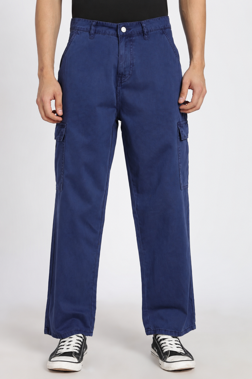 Blue Solid Carpenter Fit Trouser for Men - Image 2