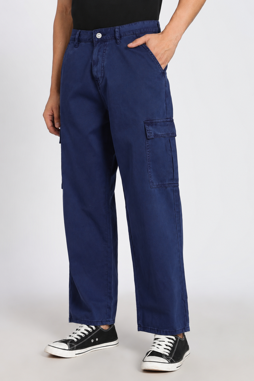 Blue Solid Carpenter Fit Trouser for Men - Image 4