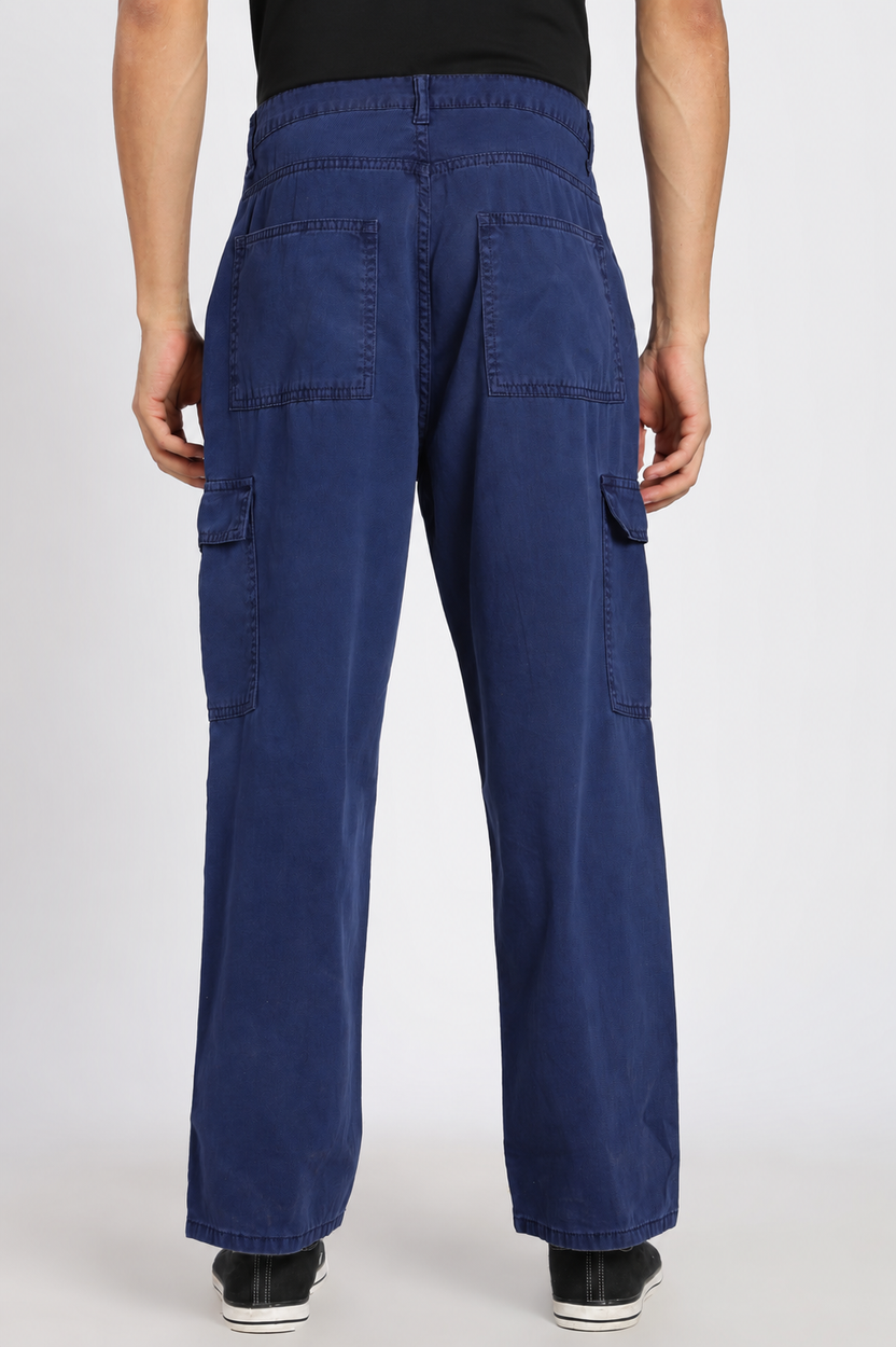 Blue Solid Carpenter Fit Trouser for Men - Image 5